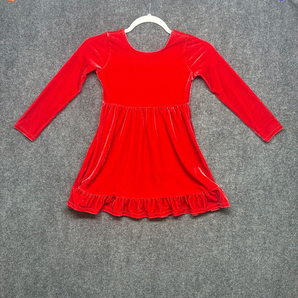 Crewcuts Red Velvet Dress Girls 6 Ruffle Hem Holiday Party Soft Stretchy Festive